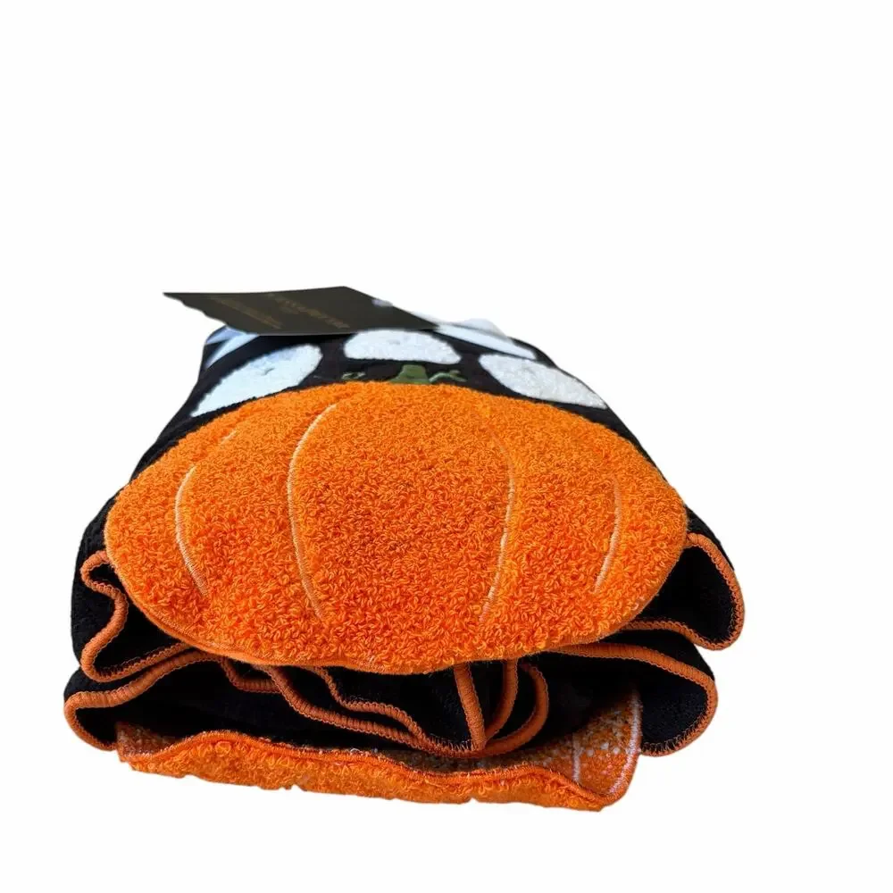 Kassadecor Embroidered Halloween Hand Towel Set of 2 Plush Pumpkins Ghost NEW